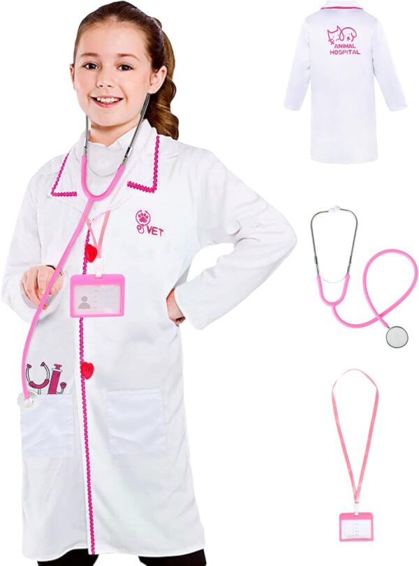 Veterinarian Costume for Kids, Girls Veterinarian Costume Play Set, Halloween Career Day Dress Up Costume for Kids