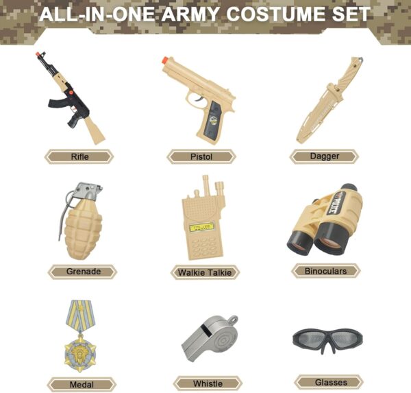 Kodvinp Army Costume For Kids, Military Soldier Costumes For Boys, Halloween Costumes Dress Up Role Play Set - Image 4