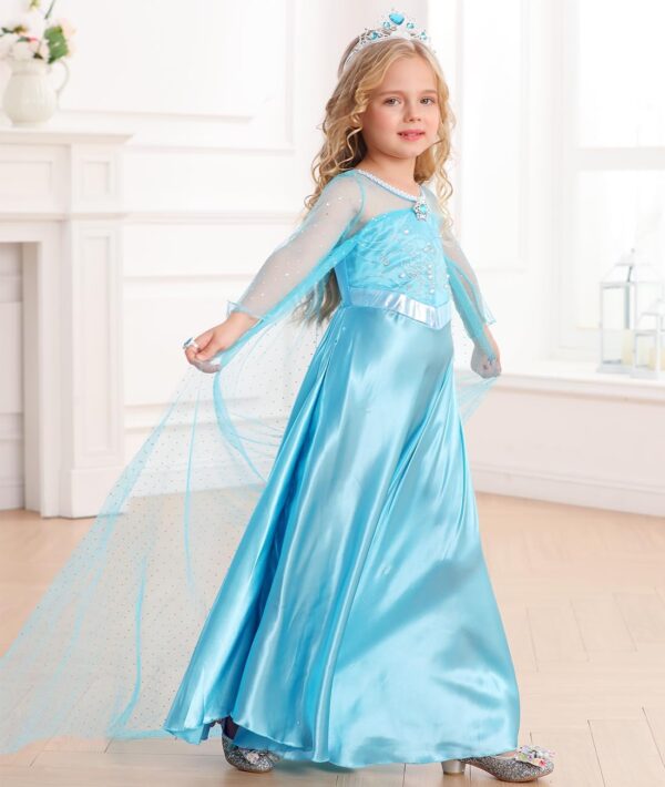 Elsa Costume for Girls Toddler Snow Princess Dress Blue with Wig Halloween Birthday Party Cosplay Outfits - Image 3