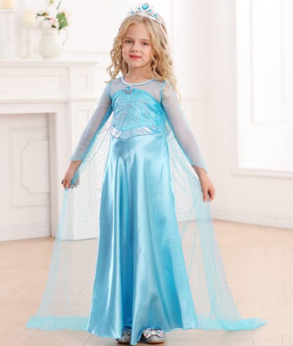 Elsa Costume for Girls Toddler Snow Princess Dress Blue with Wig Halloween Birthday Party Cosplay Outfits - Image 2