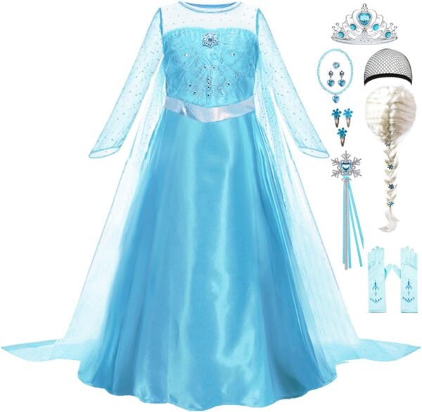 Elsa Costume for Girls Toddler Snow Princess Dress Blue with Wig Halloween Birthday Party Cosplay Outfits