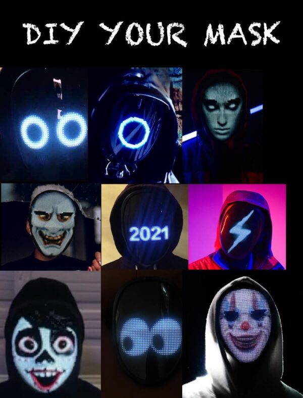 Face Transforming LED Mask with App Controlled - Programmable LED Halloween Mask Digital Luminous Mask for Costume Cosplay - Image 6