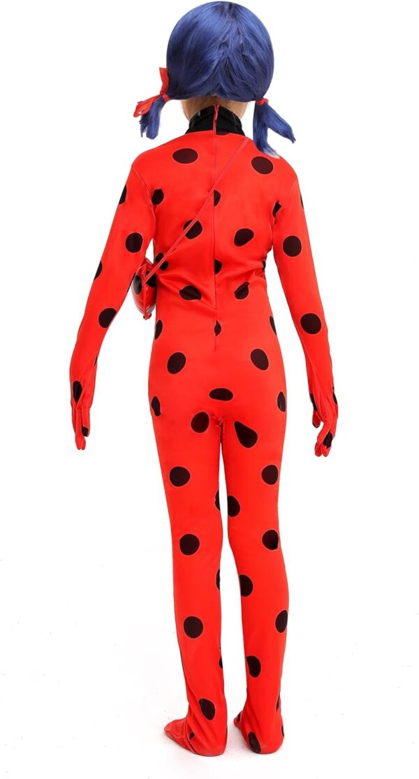 Kids Spandex Cosplay Jumpsuit Halloween Little Ladybug Costume with wig,Bag Eyemask - Image 2