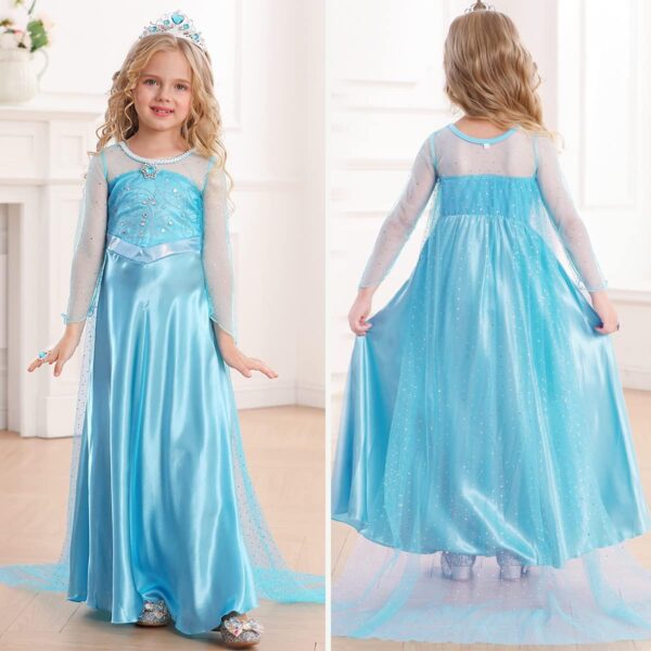 Elsa Costume for Girls Toddler Snow Princess Dress Blue with Wig Halloween Birthday Party Cosplay Outfits - Image 4