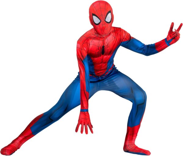 Marvel Spider-Man Official Youth Deluxe Zentai Suit - Spandex Jumpsuit with Printed Design and Detachable Spandex Mask and Plastic Eyes - Image 4