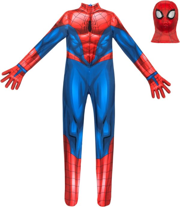 Marvel Spider-Man Official Youth Deluxe Zentai Suit - Spandex Jumpsuit with Printed Design and Detachable Spandex Mask and Plastic Eyes - Image 8