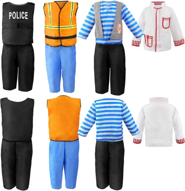 Jeowoqao Boy's Dress Up Costumes Set, Role Play Set 11-pcs Trunk Pirate, Chef, Construction Worker, Policeman Costume Fit Kids Girls Age from 3-6 - Image 6