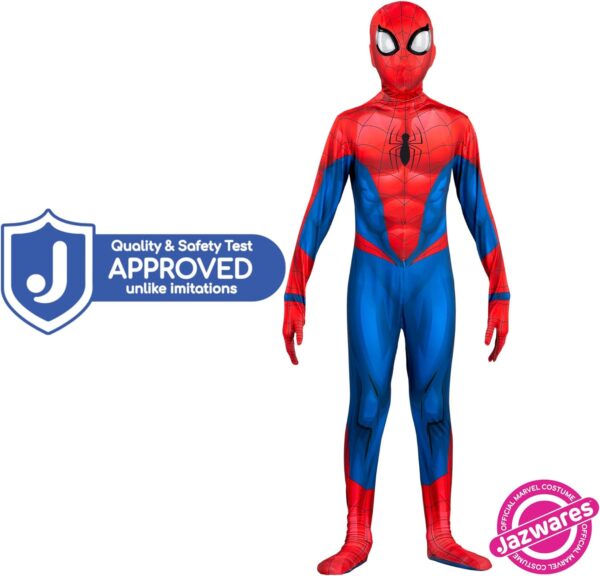 Marvel Spider-Man Official Youth Deluxe Zentai Suit - Spandex Jumpsuit with Printed Design and Detachable Spandex Mask and Plastic Eyes - Image 3