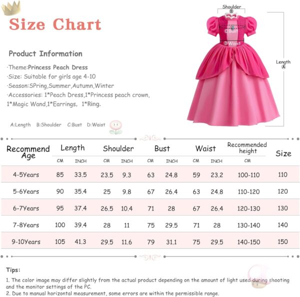 VORLITS Princess Peach Costume Dress For Kids Princess Daisy Dress Girls Puff Sleeve Cosplay Dress Up - Image 7