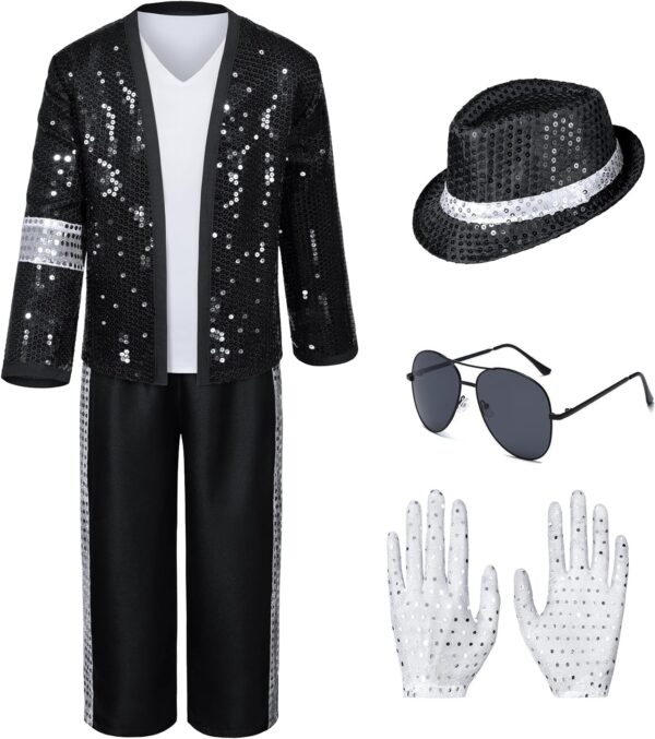 Dance Star kids Costume for Boys 80s 90s Pop Stage Cosplay Party Halloween Role Play Black 3-10 Years - Image 2