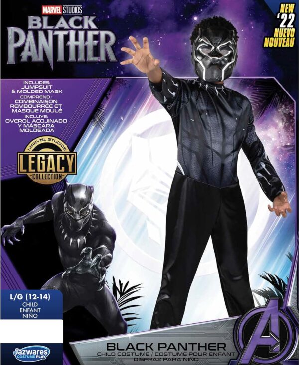 Marvel Black Panther Official Youth Value Costume - Printed Jumpsuit with Plastic Mask - Image 2