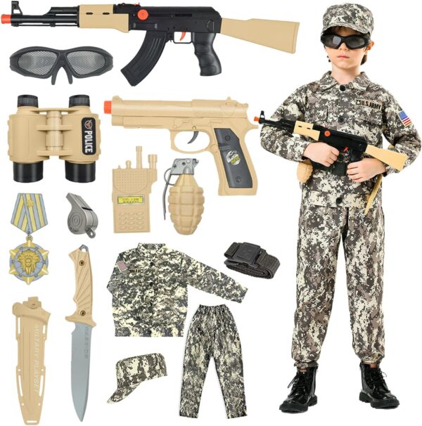 Kodvinp Army Costume For Kids, Military Soldier Costumes For Boys, Halloween Costumes Dress Up Role Play Set