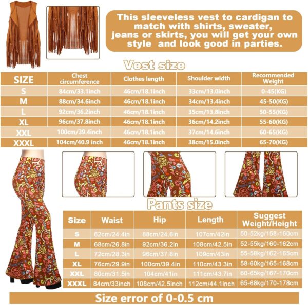 Haull 7 Pcs 60s 70s Outfits for Women Hippie Costume Set Boho Flared Pants Fringe Vest Peace Sign Accessories Set - Image 3